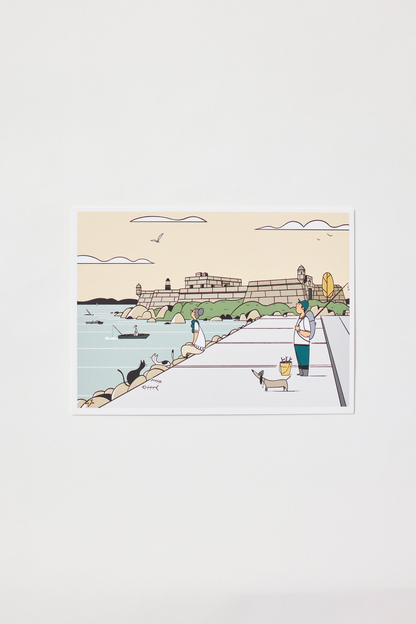 Illustrated postcard - San Antón Castle