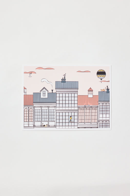 Illustrated postcard - Glass buildings